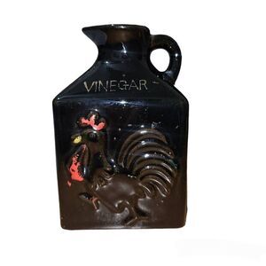Vintage Black Redwar Vinegar Dispenser with Rooster Figure